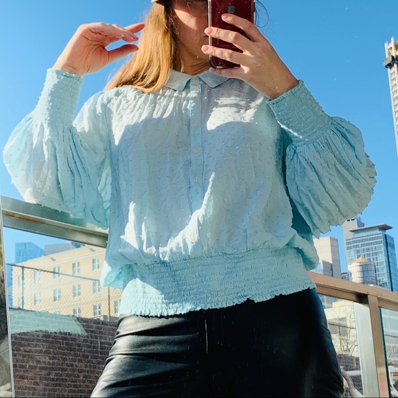 Anthro Maeve Puff Dramatic Sleeves Sky Blue Blouse - Picture 7 of 16